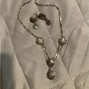 Brighton necklace and pierced earrings. Silver. Good condition